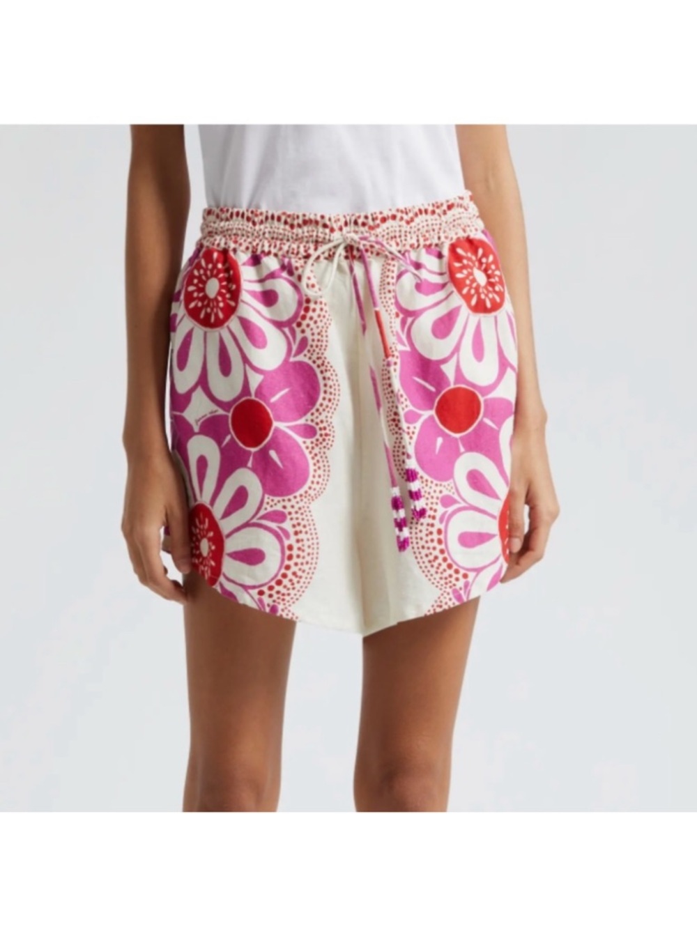 FARM Rio Maia floral linen shorts medium with beaded tassels